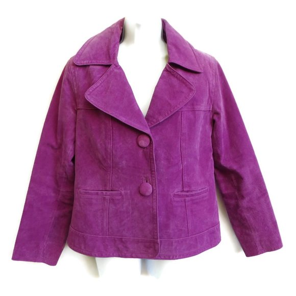 Chicos Suede LeaTHeR Jacket Raspberry Pink Poly Lining 1 M 8 - Picture 1 of 10